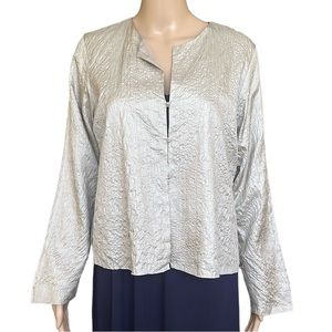 Eileen Fisher Greige Silk Loop & Knot Closure Jacket Women's Size S / 6-8
